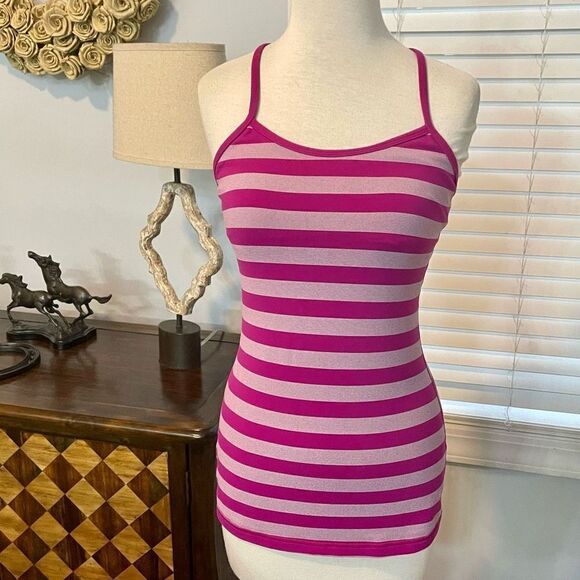 Lululemon Power Y Tank *Luon Pink Raspberry Striped - Picture 1 of 3